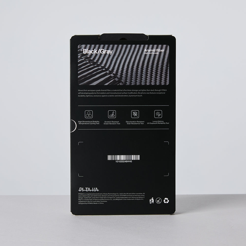 Pitaka Ultra-Slim Classic Serisi Galaxy Z Flip 7 M-safe 600D Aramid Fiber Black-Grey Twill Telefon Kılıfı Pitaka Ultra-Slim Classic Serisi Galaxy Z Flip 7 M-safe 600D Aramid Fiber Black-Grey Twill Telefon Kılıfı
